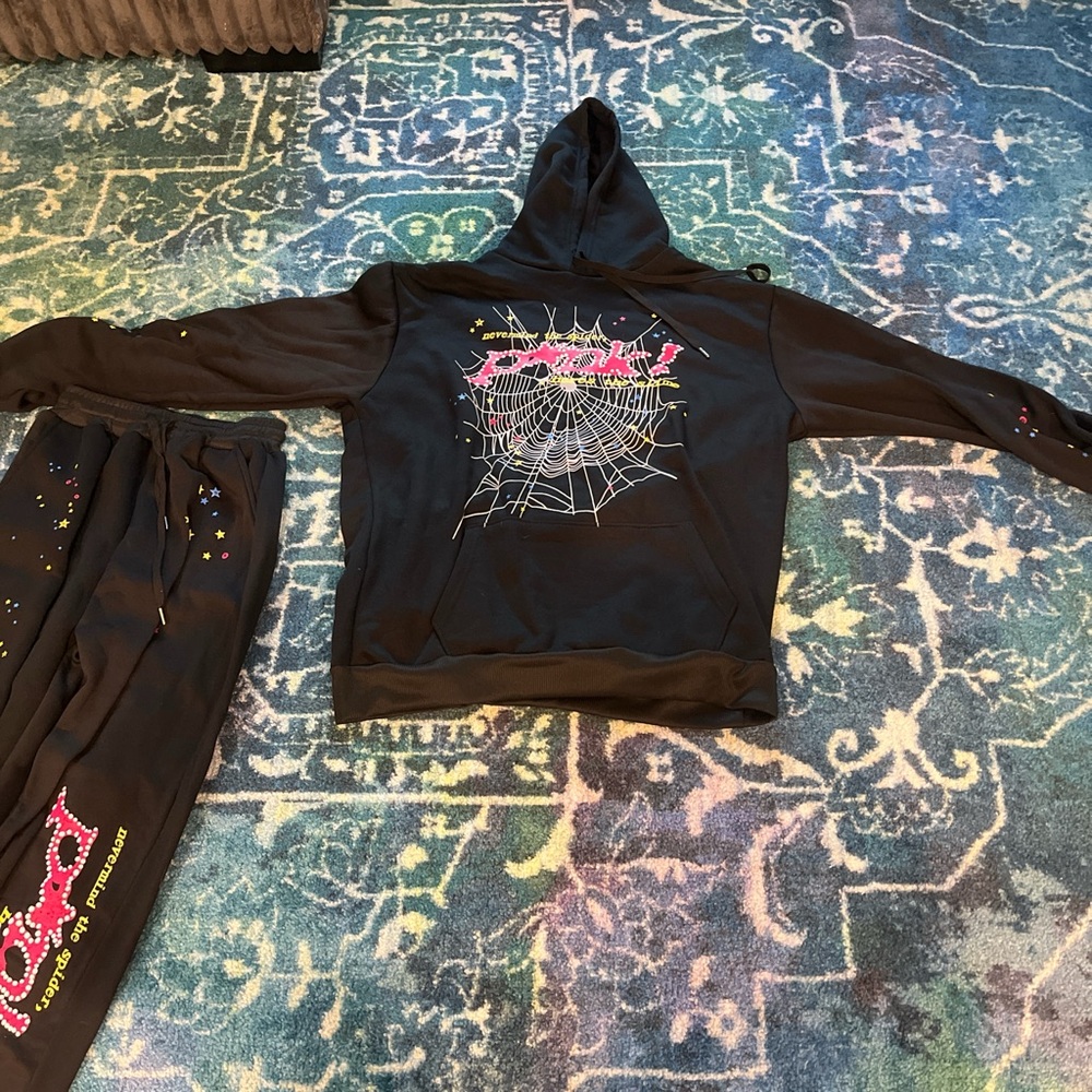 Black Graphic Track Pants & Hoodie Set